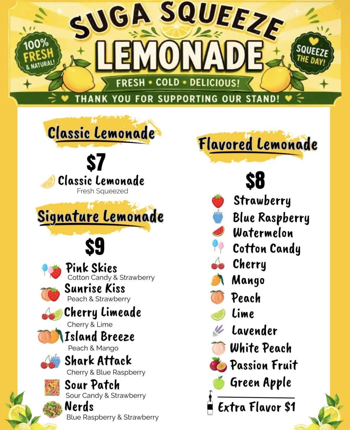 Suga Squeeze Lemonade Menu